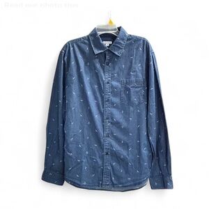 MERONA Blue Casual Button Down Shirt with Seagull print and Relaxed Fit XL